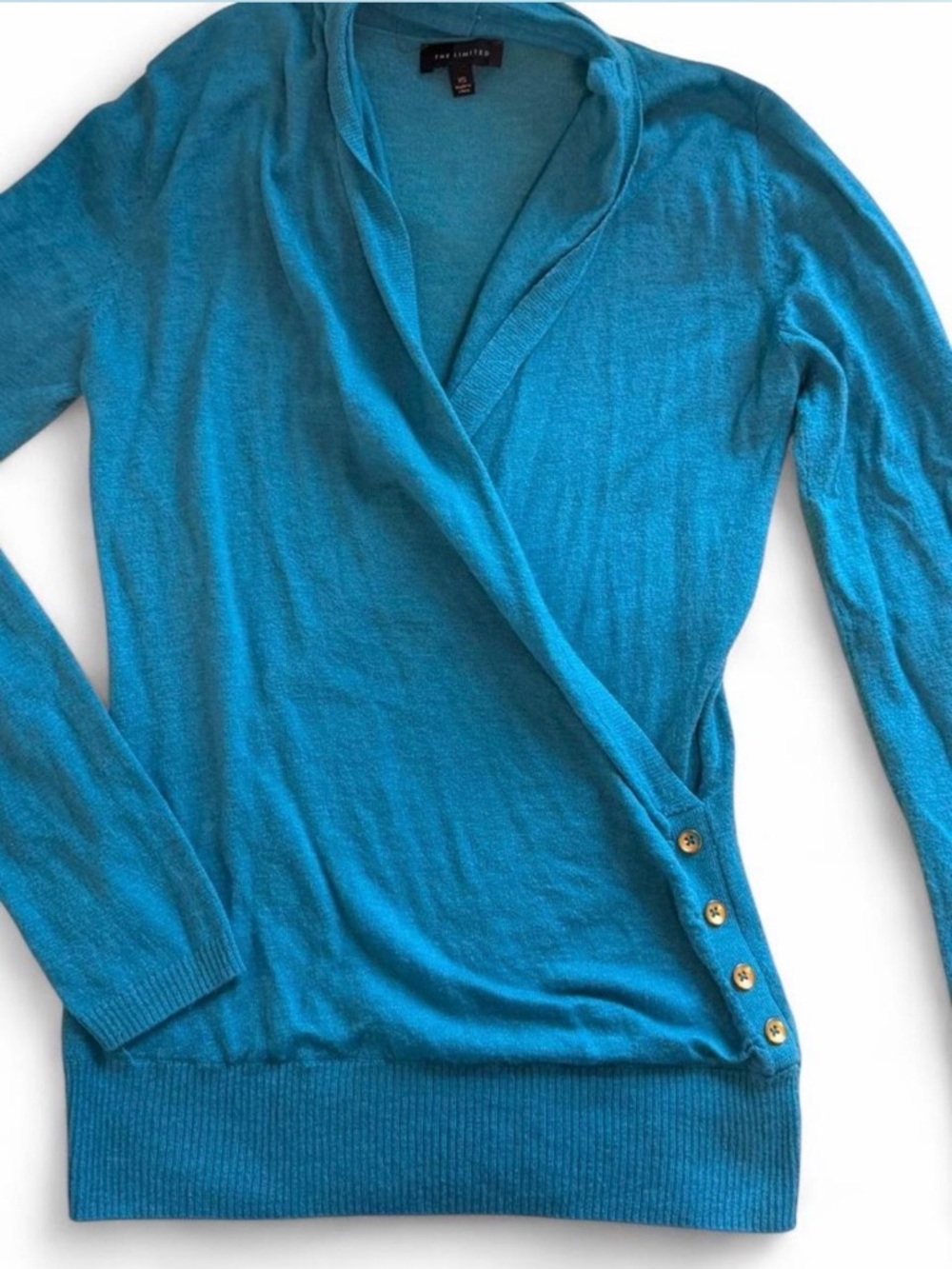 The Limited Teal Blue Wrap Sweater with Side Buttons